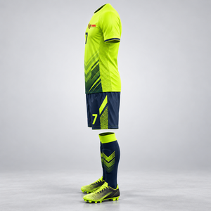 Men's Soccer Kit Set <b>Neon</b> Green Navy Blue Sublimated Geometric Print Breathable Polyester Short Sleeve Jersey Shorts Socks - Product Image 4