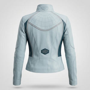 Ice Blue Dark Teal Contrast Genuine Leather <b>Women</b> High Stand Collar Zip Front Biker Racer Outerwear <b>Coat</b> - Product Image 3