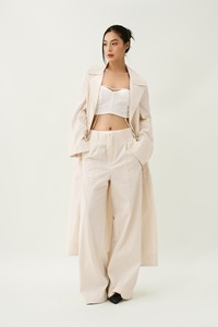 Pantalones de Pierna Ancha de Cintura Alta Minimalistas para Mujer, de Alta Calidad, Plisados, Color Blanco Hueso, Largos, de Lino, 11PFOW005 - Product Image 3