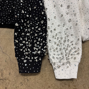 <b>White</b> Rhinestone Crop Hoodie <b>Zip</b>-<b>Up</b> Oversized Fleece Unisex Streetwear Hooded Sweatshirt Dot Pattern Regular Sleeve - Product Image 6
