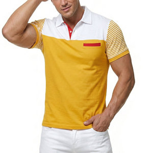 Chemises polo pour hommes avec logo personnalisé, blocs de couleur, rayures, manches courtes, en coton tricoté, design élégant, coupe ajustée, vente en gros de chemises polo - Product Image 6