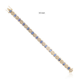 Bracelet tennis en or jaune 14 carats serti de diamants pavés et saphir bleu, bijoux fins haut de gamme, vente en gros - Product Image 2