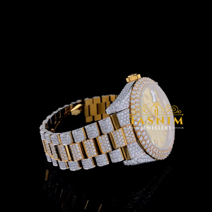 Montre pour homme de qualité supérieure avec diamants VVS, or blanc, acier inoxydable plaqué bicolore, mouvement à quartz analogique ETA, mode, 20 mm, mixte - Product Image 2