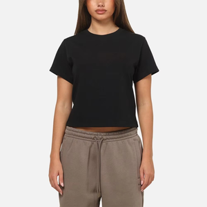 Camiseta Corta para Mujer, 95% Algodón, 5% Elastano, Corte Ajustado, Manga Corta, Cuello Redondo, Estilo Casual Básico - Product Image 1