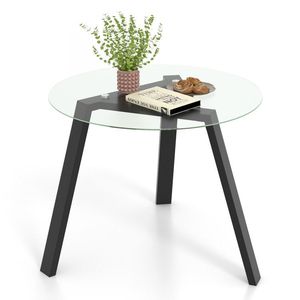 Mesa de Comedor Redonda de Vidrio de 35.5 Pulgadas con Estructura de Madera de Caucho para 4 Personas - Product Image 4