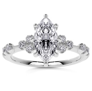 Marquise Cut Moissanite <b>Ring</b> 925 Sterling <b>Silver</b> White Gold Plated <b>Solitaire</b> Engagement Promise Wedding Party Luxury Jewelry - Product Image 1