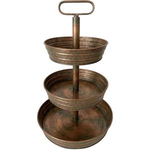 Plateau de service à 3 niveaux Farmhouse, grand plateau rond en métal pour desserts et apéritifs, support de présentation en acier galvanisé, finition bronze huilé - Product Image 1