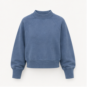 Sweat-shirt court pour femme bleu poussière personnalisé, col rond, manches ballon, ourlet côtelé, pull WSS-0045 - Product Image 1