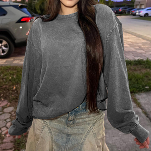 Sweat-shirt délavé à l'acide pour femme – Nouvelle collection, coupe ample, pull délavé à l'acide pour femme, en promotion en ligne - Product Image 3