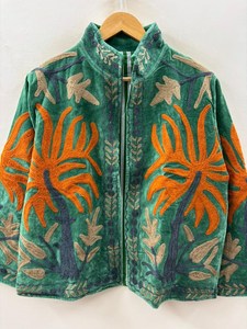 Hand Embroidered Floral Velvet Short Jacket Statement Outerwear Coat Artistic Clothing Unisex Jacket Gift For <b>Wife</b> Bridal Jacket - Product Image 5