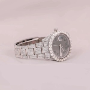 Montre mécanique de luxe en acier inoxydable avec lunette sertie de diamants, verre saphir, cadran analogique 38 mm, mode féminine - Product Image 4