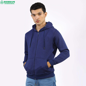 Sweat-shirt à capuche zippé bleu marine pour homme, coupe classique, couleur unie, décontracté, pour l'automne, 100% coton, tricoté en molleton français - Product Image 5