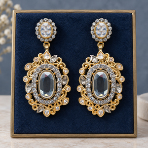 Boucles d'oreilles pendantes ovales en filigrane gris de qualité supérieure avec zircon cubique – Vente en gros - Product Image 2