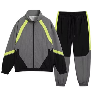 Color Block Nylon <b>Windbreaker</b> Tracksuit Set <b>Black</b> Purple Retro Hip Hop Jacket Jogger Set - Product Image 1