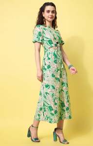 เดรสลำลองพิมพ์ลายดอกไม้แขนบานสำหรับผู้หญิง เซ็กซี่ ปี 2026 คอทรงโอ ไซส์พลัส เสื้อผ้าแฟชั่นลำลองทรงแม็กซี่แขนบานสั้น - Product Image 5