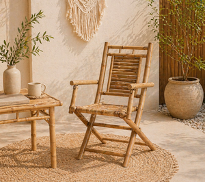 Chaise pliante rustique en bambou, dossier solide, structure stable, assise naturelle durable pour mobilier intérieur et extérieur, OEM ODM - Product Image 1