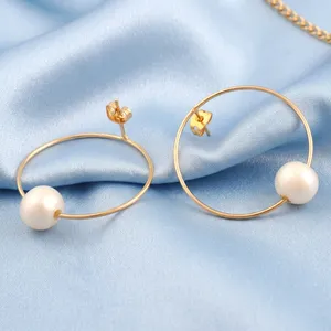 Pendientes de aro con perlas barrocas de agua dulce naturales, chapados en oro de 18 quilates, aros circulares redondos con perlas grandes y llamativas para mujer, joyería de moda. - Product Image 6