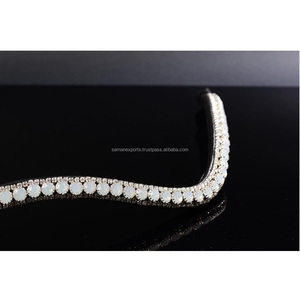 Best Selling Cow Leather Equestrian Horse Brow Band With Three Row <b>Crystal</b> <b>Top</b> Indian Supplier Manufacturer Custom Design - Product Image 4