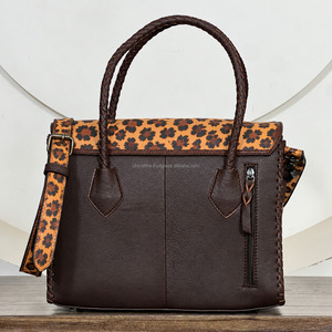 Bolso de Mano de Cuero Genuino con Estampado de Leopardo y Detalles en Piel Vacuna para Mujer, Bolso Bandolera, Bolso Tote, Bolso Satchel con Asa Trenzada - Product Image 5