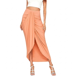 Jupe crayon jaune moutarde pour femme, style bureau, en Spandex/Polyester, longueur cheville, ourlet asymétrique, couleur unie, idéale pour l'été - Product Image 2