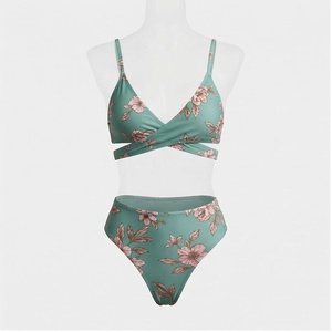 Blue Butterfly Print 2 Piece Yoga <b>Set</b> With Gold Trim Deep V Neck Halter Bodysuit And Knee Length Wrap Skirt - Product Image 1