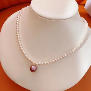 Collar con Colgante de Perla de Agua Dulce Morada de 10-11 mm, Estilo Edison, Casi Redonda, Cadena para el Cuello, Regalo Moderno - Product Image 1