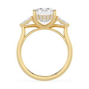 Bague de fiançailles contemporaine en or rose 10K avec diamant de laboratoire taille coussin longue et détails de pierres latérales taille bouclier rond - Product Image 6