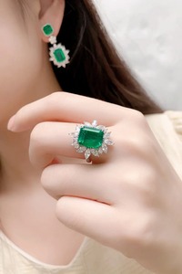 Platinum <b>Emerald</b> Cut Diamond <b>Ring</b> With Marquise Side Diamonds Luxury Engagement Jewelry For Women IGI Certified - Product Image 5