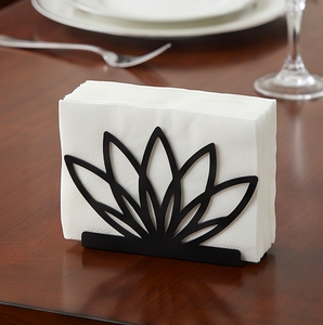 Porte-serviettes en forme de fleur en métal noir avec un design royal unique, parfait pour la décoration de bureau élégante et un rangement stylé - Product Image 4