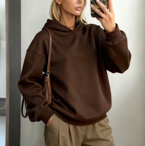 Women's Oversized Solid Hooded Sweatshirt Drop-Shoulder Long Sleeve Cotton Knitted Pullover Casual Autumn Wear - Product Image 1