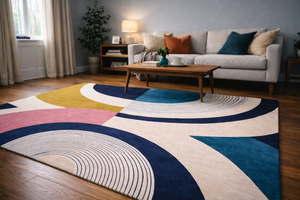 Tapis en laine tufté à la main, style Bauhaus, moderne du milieu du siècle, Memphis, géométrique coloré, abstrait, tapis de salon, tapis sur mesure OEM - Product Image 4