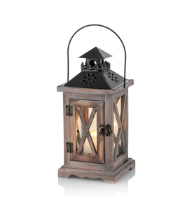 Portavelas decorativo de madera personalizable con paneles de vidrio para centro de mesa de boda - Product Image 6