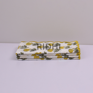 Serviettes de table en coton jaunes à motifs floraux imprimés à la main avec broderie, serviettes réutilisables faites à la main pour mariage, hôtel, approvisionnement en gros - Product Image 5