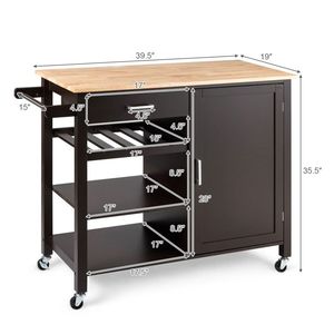 Wooden Rolling <b>Serving</b> Cart Kitchen Island <b>Trolley</b> - Product Image 4