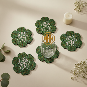 Handmade Eco-Friendly Beaded Christmas Design <b>Placemats</b> Set of 3 Round Custom <b>Table</b> Decor Crafted in India - Product Image 1