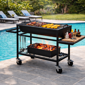 Parrilla de Barbacoa Estilo Industrial con Ruedas, Cuerpo de Acero y Rejilla de Carbón Extraíble - Product Image 1