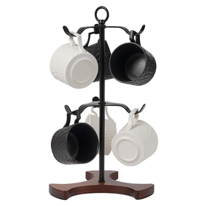 Extendable Metal Mug Holder Stand With Curved Hooks Double Tier Industrial Style Kitchen <b>Storage</b> Rack For Tableware - Product Image 4