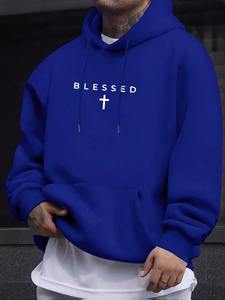 Sudadera con Capucha para Hombre, Inspirada en la Fe Cristiana, con Estampado de Cruz 'Blessed', Informal, de Forro Polar para Invierno, 100% Algodón, Bordada - Product Image 2