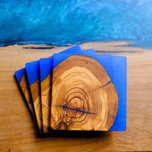 Posavasos de Resina Epoxi y Madera con Diseño Único RIVER para Café, Té y Bebidas, Personalizable, Cuadrado, Redondo, para Taza de Té, Cristal - Product Image 1