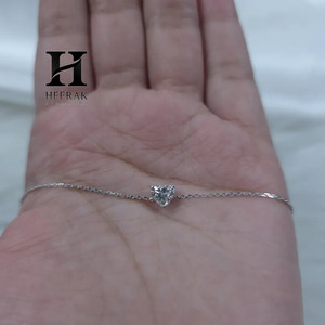 Custom 14k 18k <b>Solid</b> <b>Gold</b> Heart Cut Lab Grown Diamond Bracelet IGI Certified Delicate Heart Shape Solitaire Chain Bracelet - Product Image 3