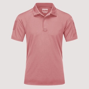 เสื้อเชิ้ตแขนสั้นสีชมพูสำหรับผู้ชาย สีพื้น สไตล์ลำลอง ผ้าแคนวาส แห้งเร็ว ทรงปกติ รับสกรีนโลโก้ด้านหน้า - Product Image 2