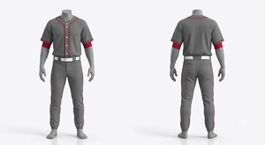 Ensemble uniforme de baseball personnalisé pour homme – Maillot et pantalon gris et rouge respirants, boutonnage frontal, coupe régulière, toutes saisons, tenue d'équipe - Product Image 1