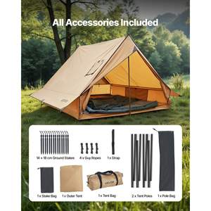 Tente d'hiver imperméable 4 saisons portable pour la randonnée et le camping - Tente cabine 2 personnes avec cheminée, poteaux, ignifuge, pour le camping au sol - Product Image 3