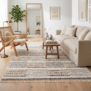 Tapis d'intérieur scandinave moderne en coton avec motif rayé noir tissé à la main pour chambre à coucher, salon et maisons minimalistes - Product Image 3