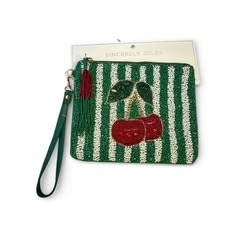 JAMEEL & SONS INTERNATIONAL Monedero de mezclilla bordado con frutas para mujer, a la moda, para todas las estaciones, con diseño de sandía y cereza, tipo bolsa para pintalabios - Product Image 3