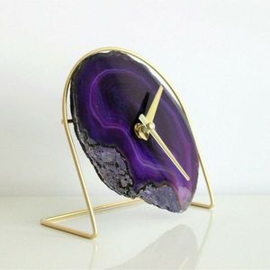 Natural Crystal Purple Agate Slice Clock Religious Style Gemstone Desk Clock Wholesale for Home Decoration - Product Image 4
