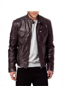 Nuevas chaquetas de cuero sintético para hombre, con cuello alto, corte ajustado, tallas grandes, con cremallera, estilo motociclista. - Product Image 4
