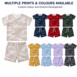 Ensemble t-shirt et short unisexe à manches longues en coton tricoté, col rond, couleur unie, couleur personnalisée, tenue décontractée d'été pour homme - Product Image 3
