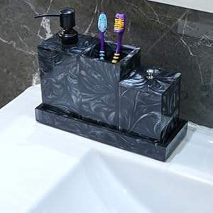 Ensemble d'accessoires de salle de bain modernes en résine écologique faits à la main, quatre pièces, avec distributeurs de savon pour usage hôtelier, ensemble de bain de luxe personnalisé - Product Image 6