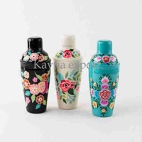 Shaker à cocktails en acier inoxydable de qualité supérieure, finition émail bleu brillant, capacité de 500 ml, accessoires de bar écologiques dorés